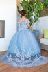 Girls Multi Color Bliss Mini Quince Off-Shoulder Tail Pageant Dress 2-16